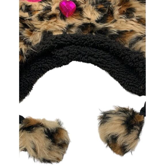 Mystic | Leopard Faux Fur Fleece Girls Winter Hat with Poms Cap - Picture 7 of 8